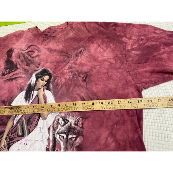 Vintage Native American Female Face The Mountain Tie Dye T Shirt X-Large Red - Picture 4 of 9